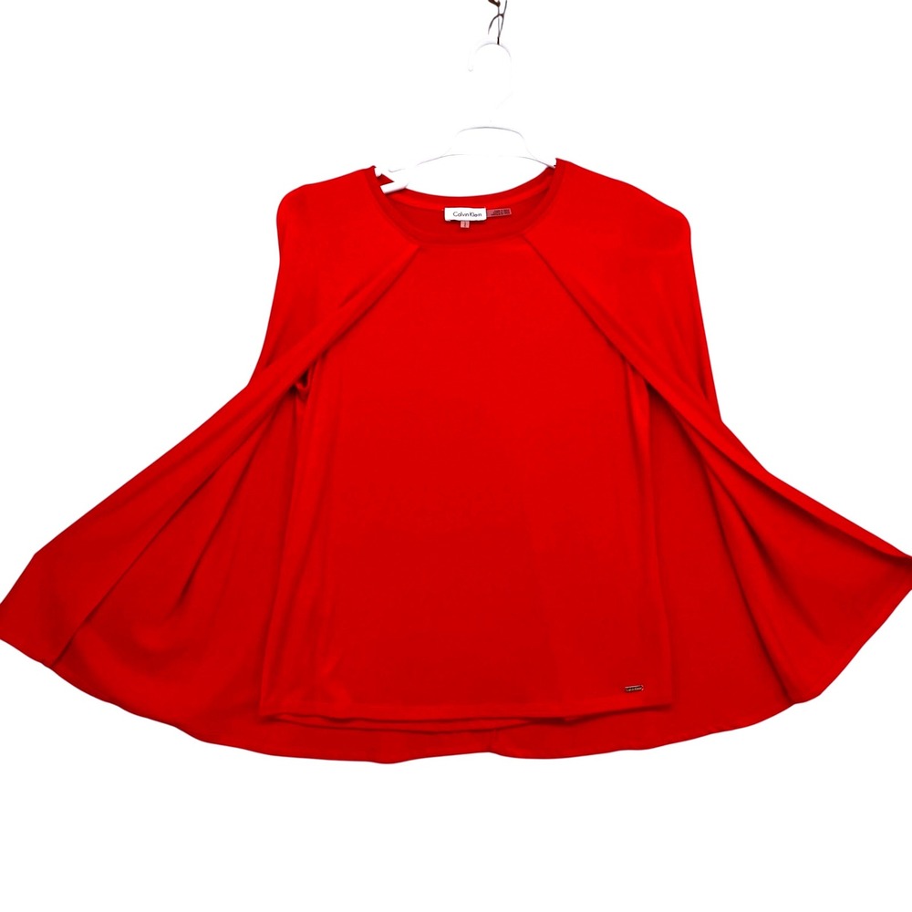 Calvin Klein Womens Red Cape Overlay Sleeveless Knit Top Size L Crew Neck‎ Solid
